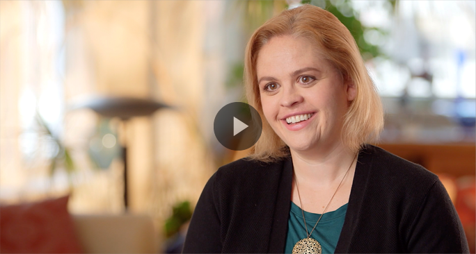 Click to play a video about Sarah, an adult with PKU, and her experience transitioning to PALYNZIQ® (pegvaliase-pqpz) Injection from another treatment.